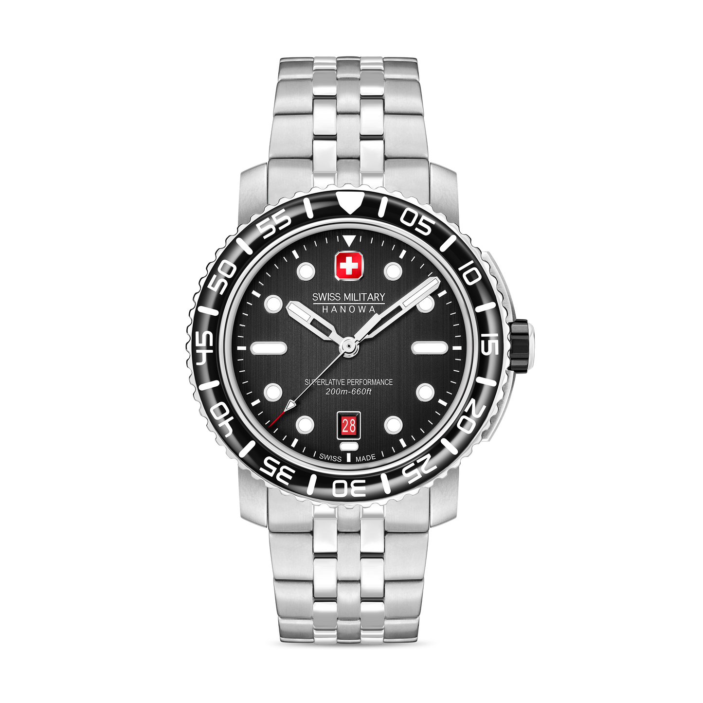 Swiss Military Hanowa Black Marlin SMWGH0001702 , Stainless steel case, black dial, Stainless steel bracelet.