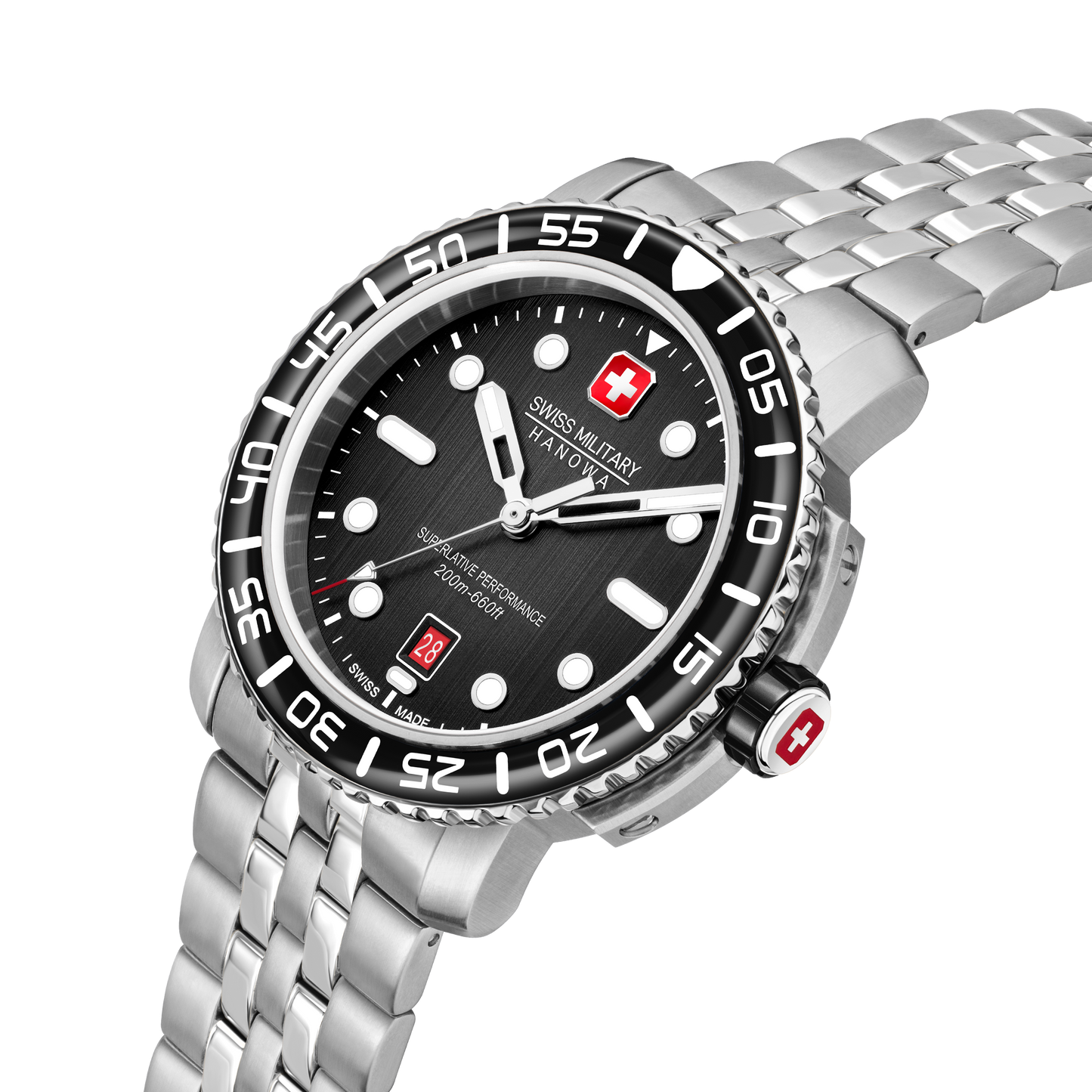 Swiss Military Hanowa Black Marlin SMWGH0001702 , Stainless steel case, black dial, Stainless steel bracelet.