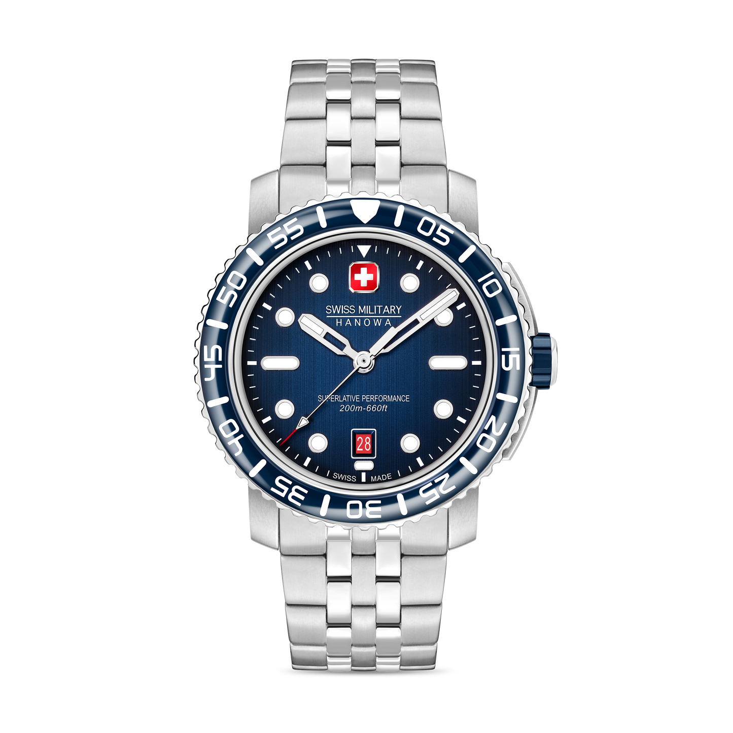 Swiss Military Hanowa Black Marlin SMWGH0001703 , Stainless steel case, blue dial, Stainless steel bracelet.