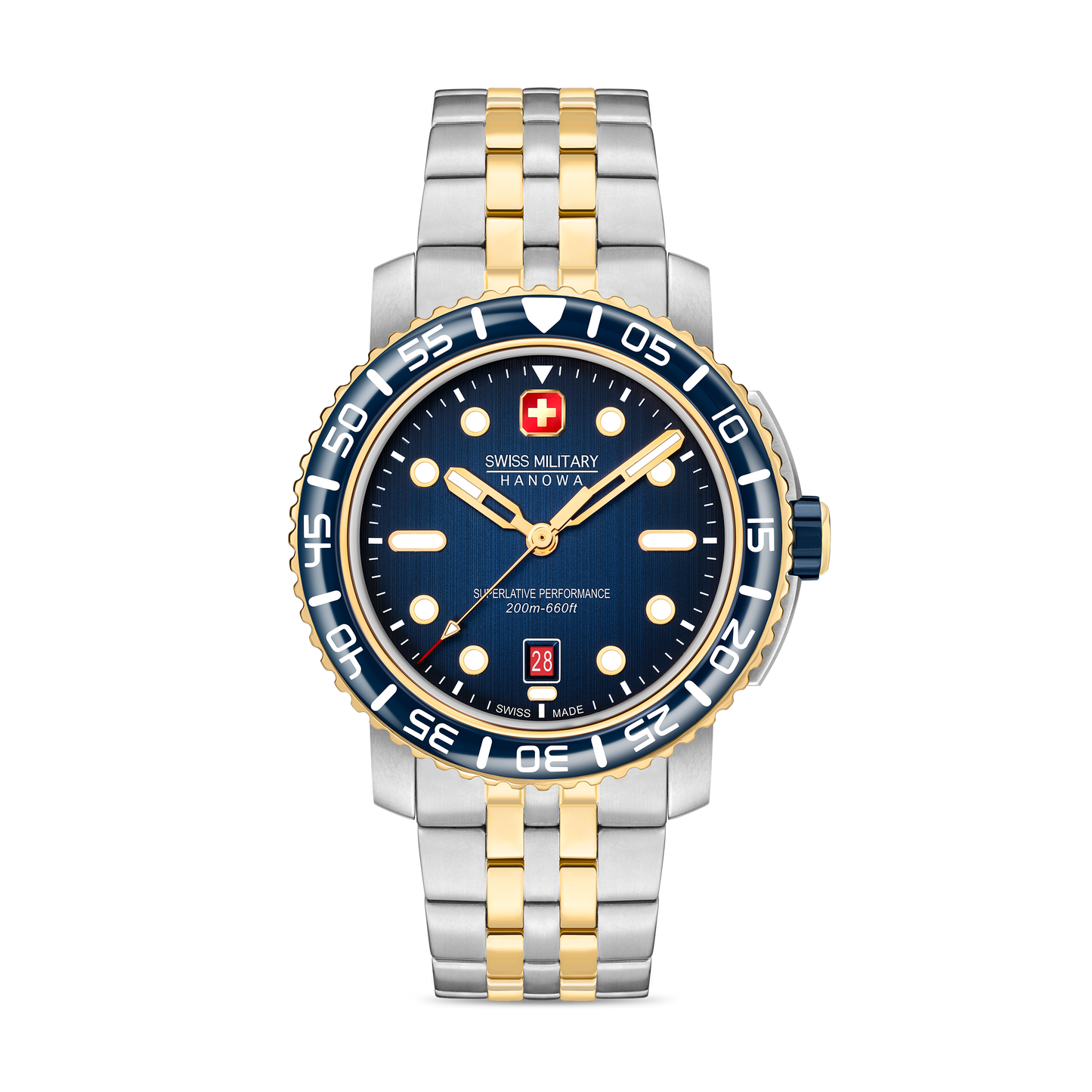 Swiss Military Hanowa Black Marlin SMWGH0001760 , Stainless steel case bi-color gold PVD plated, blue dial, Stainless steel bracelet bi-color gold PVD plated