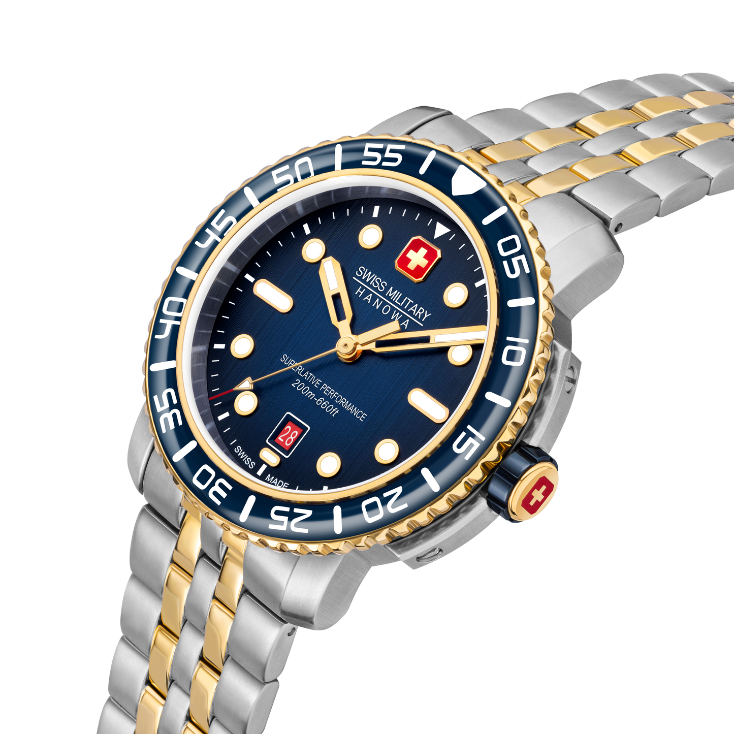 Swiss Military Hanowa Black Marlin SMWGH0001760 , Stainless steel case bi-color gold PVD plated, blue dial, Stainless steel bracelet bi-color gold PVD plated