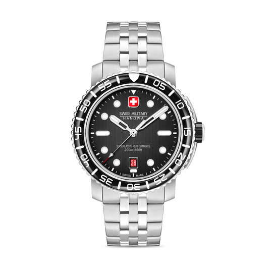 Swiss Military Hanowa Black Marlin SMWGH0001702 , Stainless steel case, black dial, Stainless steel bracelet.