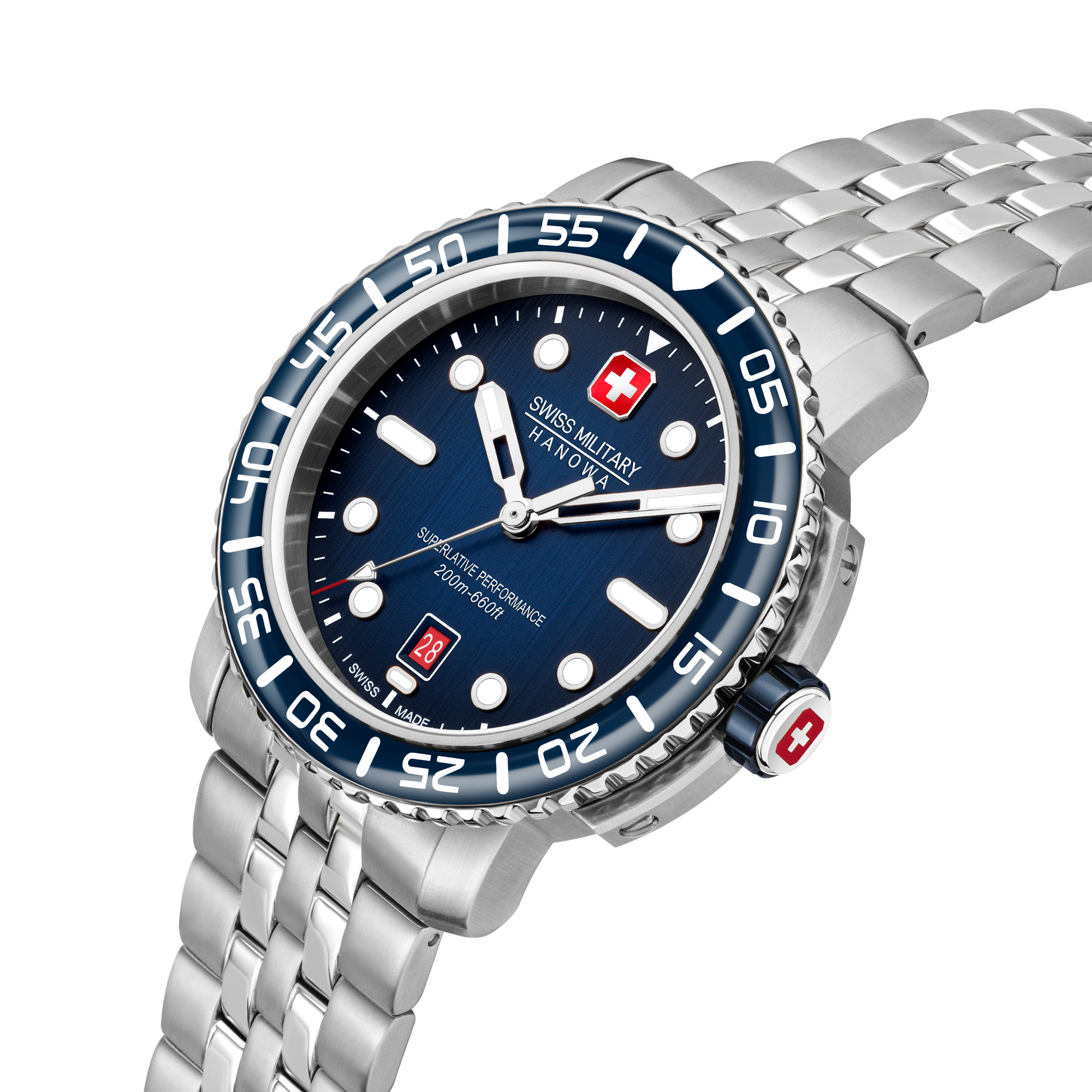 Swiss Military Hanowa Black Marlin SMWGH0001703 , Stainless steel case, blue dial, Stainless steel bracelet.
