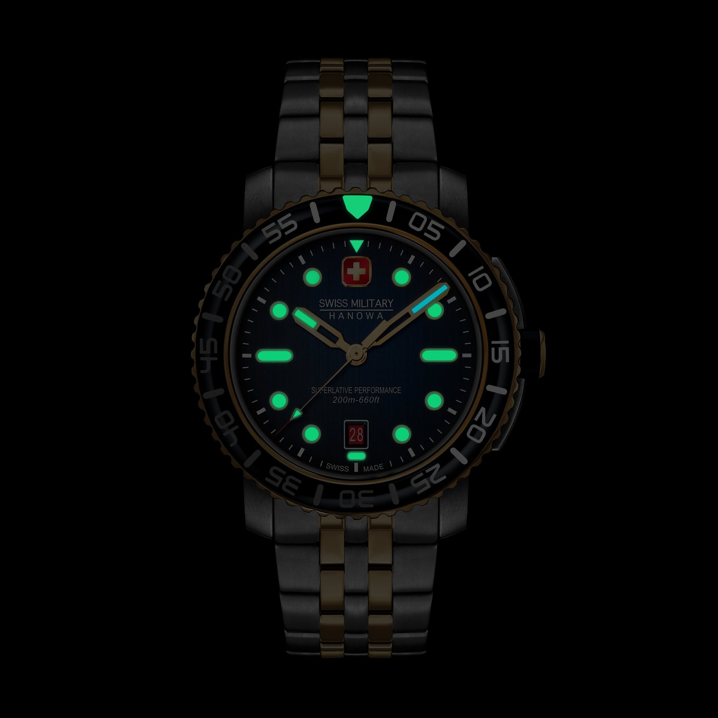 Swiss Military Hanowa Black Marlin SMWGH0001760 , Stainless steel case bi-color gold PVD plated, blue dial, Stainless steel bracelet bi-color gold PVD plated